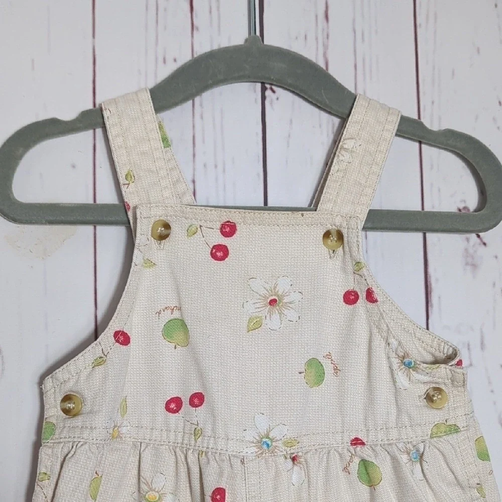 Vintage 90's OshKosh Apple Orchard Cherry‎ Daisy Baby Overalls 6-9 Months RARE